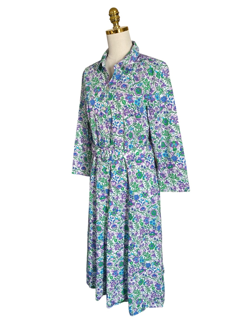 Talbots Women Fit & Flare Poplin Spring Fleur Floral Midi Shirtdress Size 10 - Picture 6 of 12